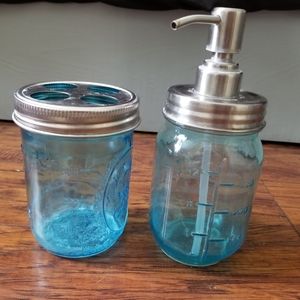 Mason jar soap dispenser and toothbrush holder